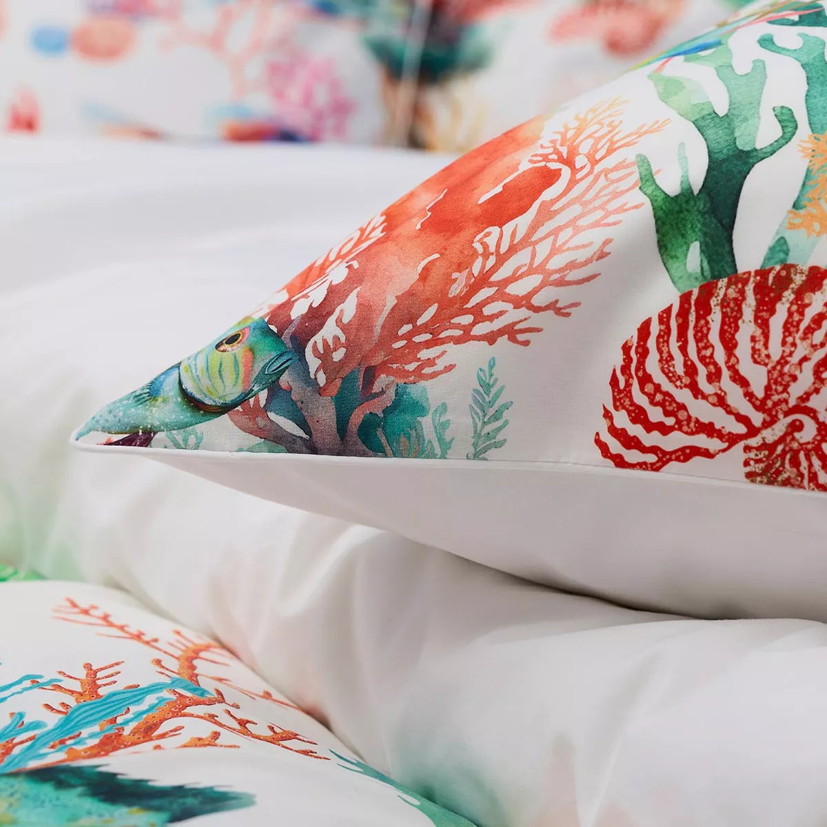 Lot de 2 taies percale de coton 115 g/m² imprimé rouge canard Naia arc en ciel
