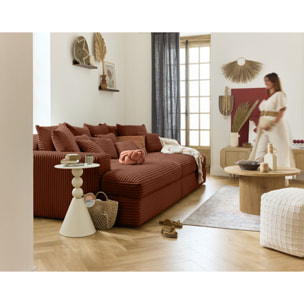 Collins - canapé droit 4 places avec double méridienne - assise profonde - velours côtelé grosses côtes - Terracotta