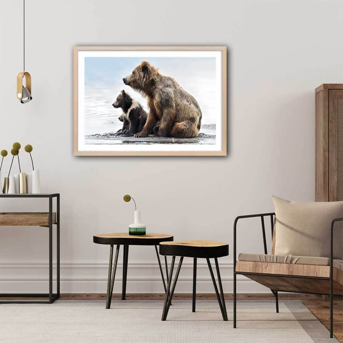 Affiche animaux profile Family Affiche + cadre en bois - Chêne