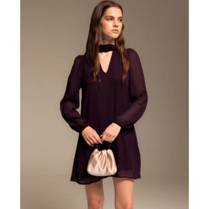 Vestido corto manga abullonada y lazada