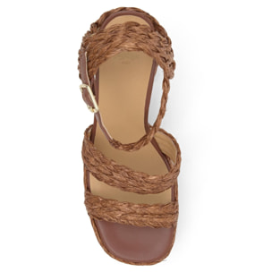 Sandalia de tacón Fresa en rafia tintada con cierre de pulsera