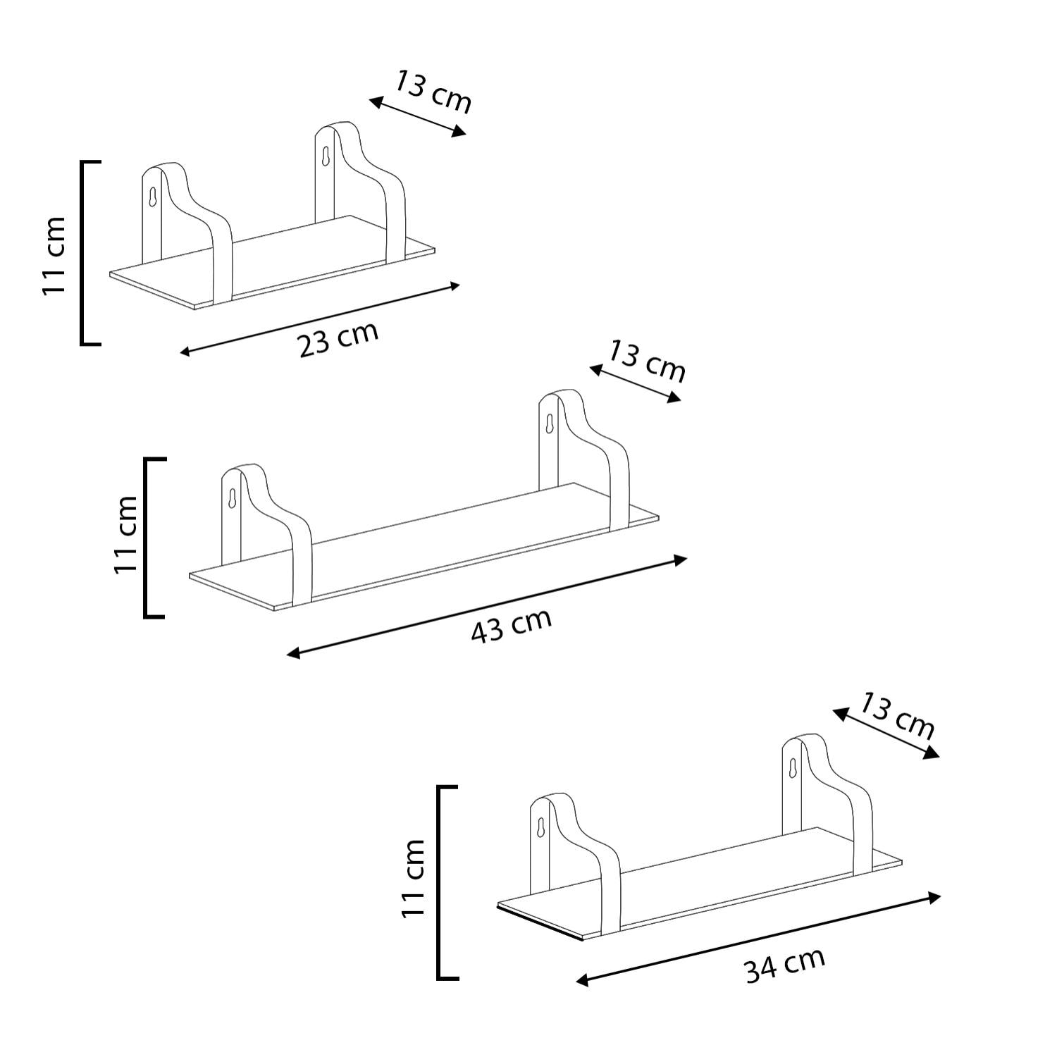 Set de 3 estantes de pared Bemol metal negro y madera de Paulownia