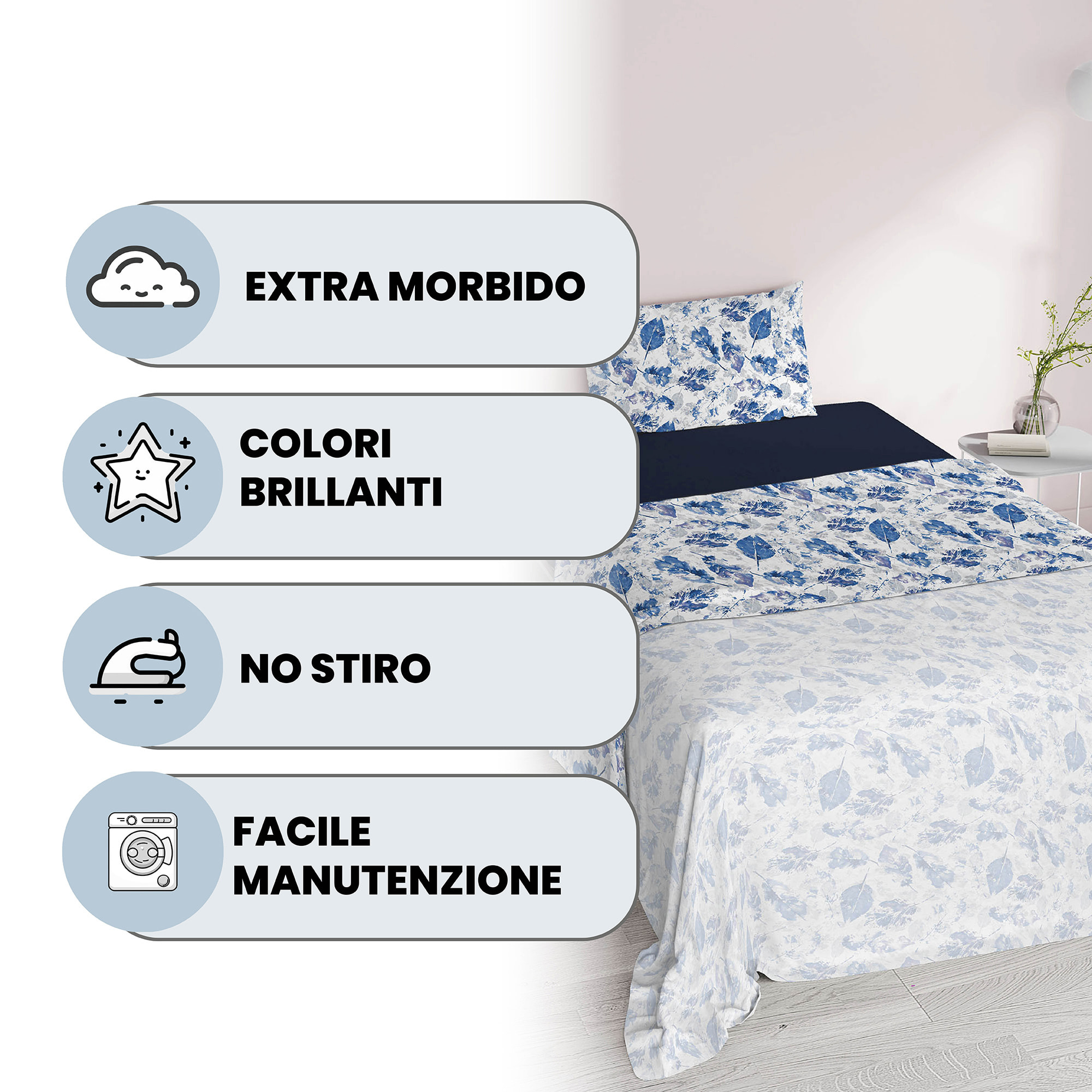 COMPLETO LETTO FANTASY, 100% Microfibra - FOGLIE