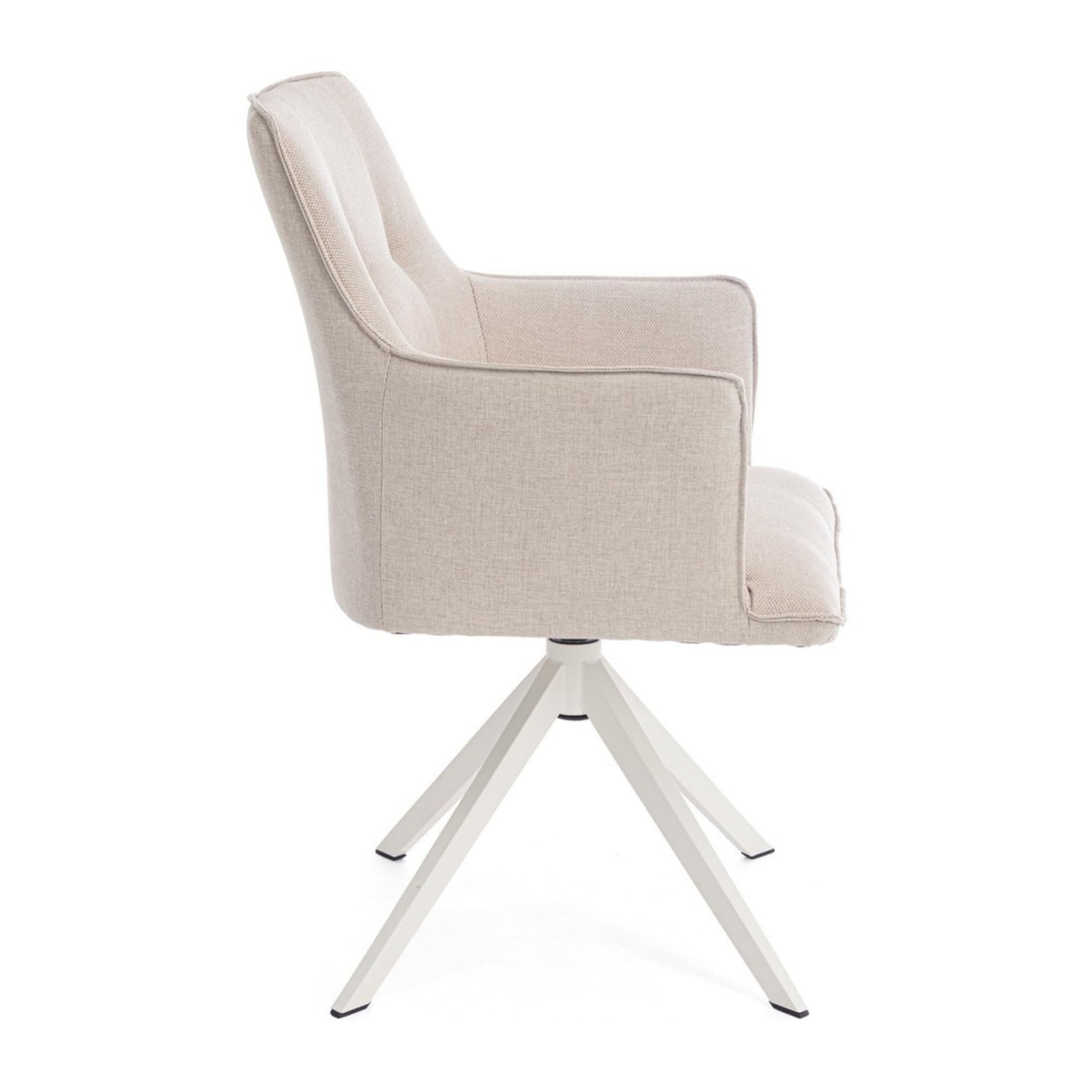 Set di sedie girevoli GOUVEIA in alluminio bianco e tessuto beige, con braccioli