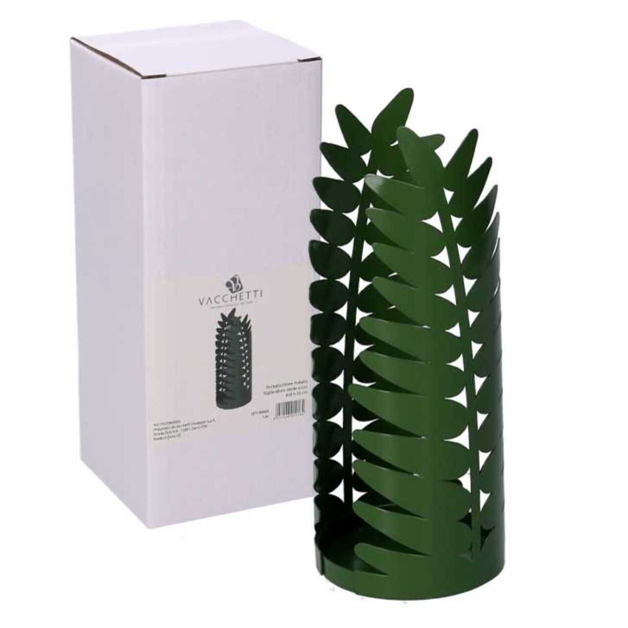 Portabicchiere in metallo foglia d'alloro verde scuro tondo cm ø8h20