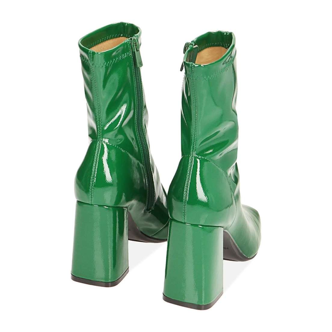 Ankle boots verdi in naplack, tacco 8,5 cm