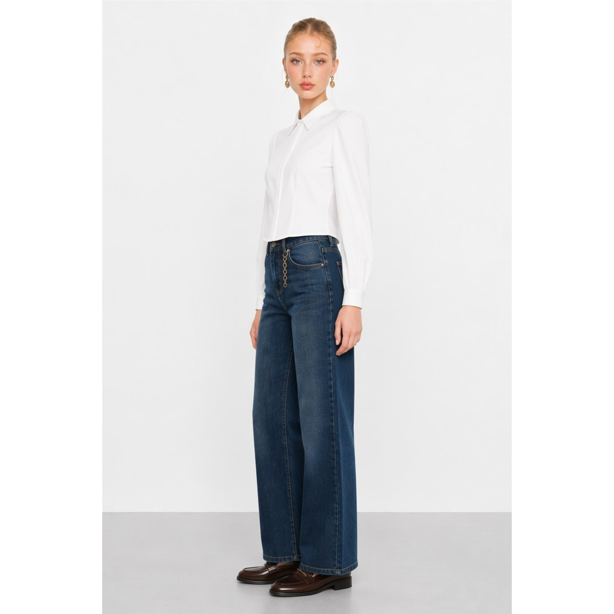 Kocca - Jeans a vita alta e gamba larga con dettaglio a catena Donna