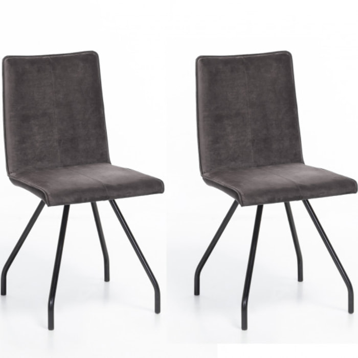 Lot de 2 chaises en velours & piètement métal noir - HARRY