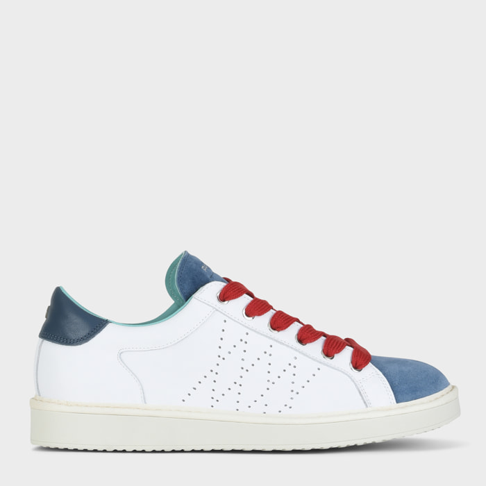 ZAPATO CON CORDONES HOMBRE P01 DE PIEL Y ANTE BLANCO AZUL BÁSICO ROJO