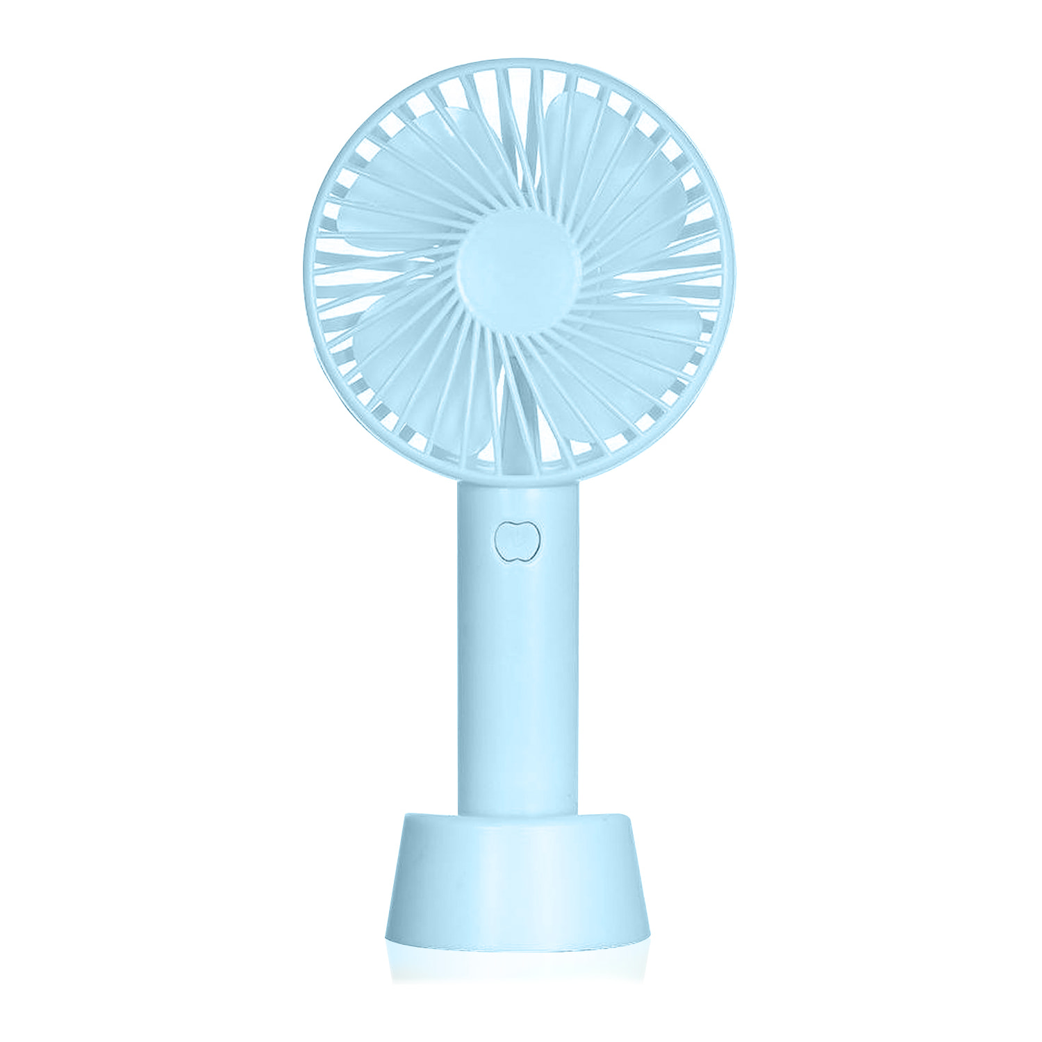 Mini ventilatore portatile con batteria e supporto da scrivania.