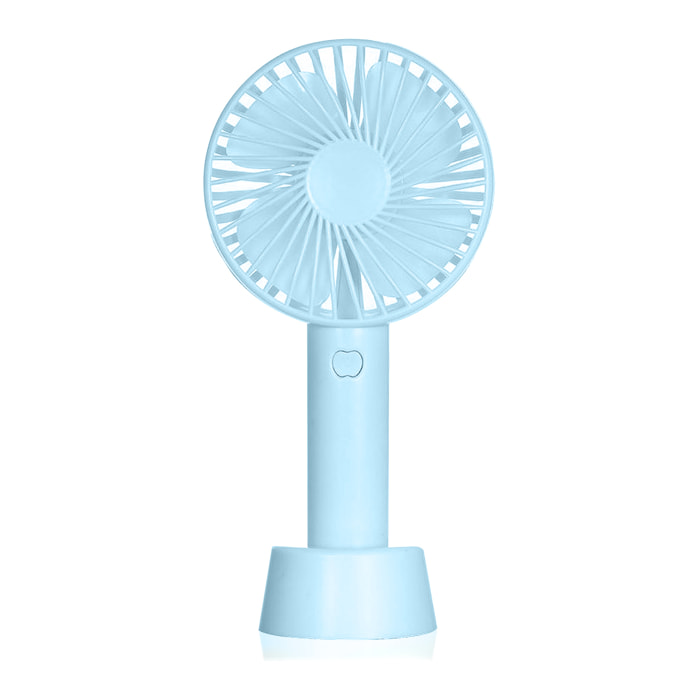 Mini ventilatore portatile con batteria e supporto da scrivania.