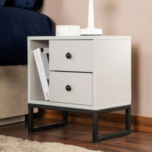 Table de nuit 2 tiroirs, 1 niche - gris effet laque JENA