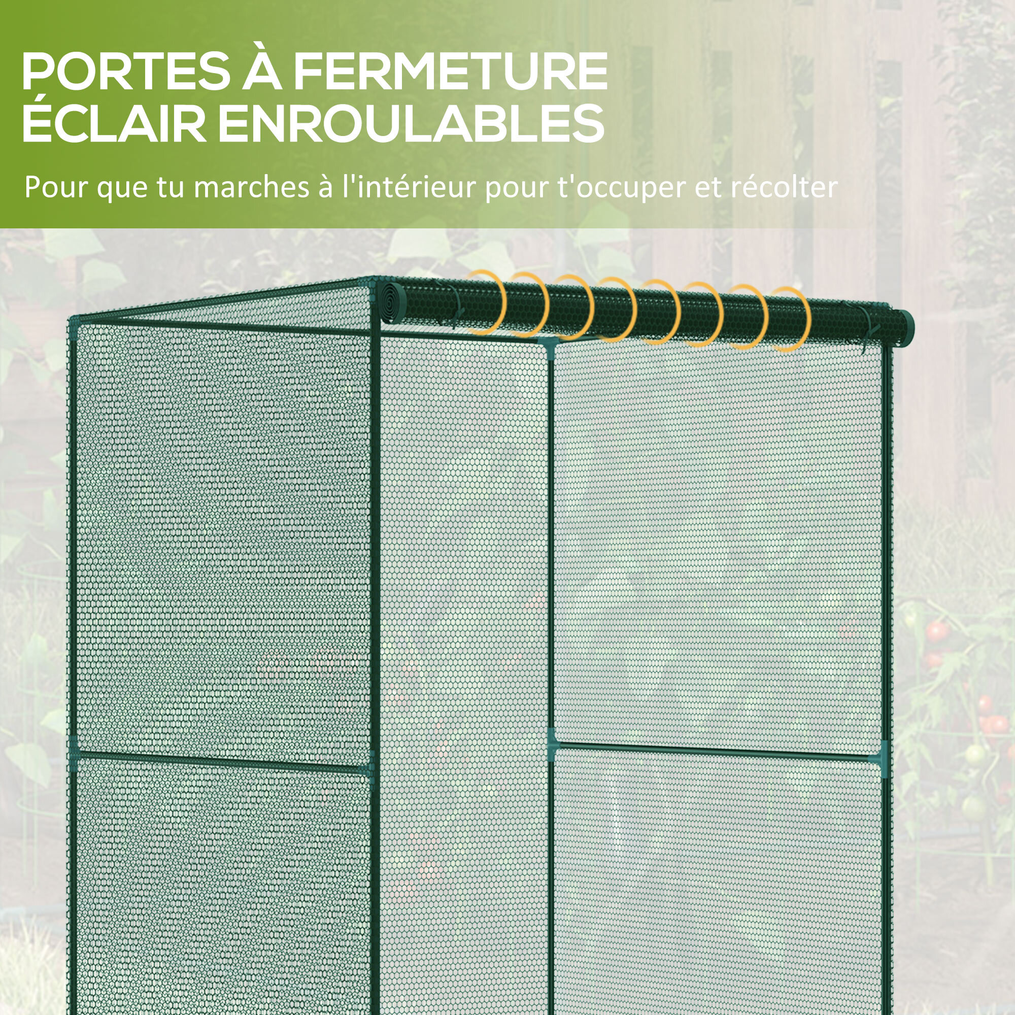 Serre de jardin serre à tomates filet protection solaire porte zippée enroulable acier HDPE vert