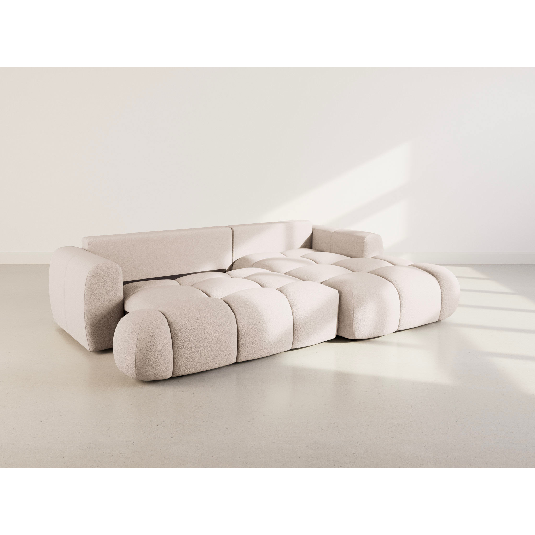 Yulin - Canapé d'angle droit 4 places convertible avec coffre en tissu bouclette - Beige
