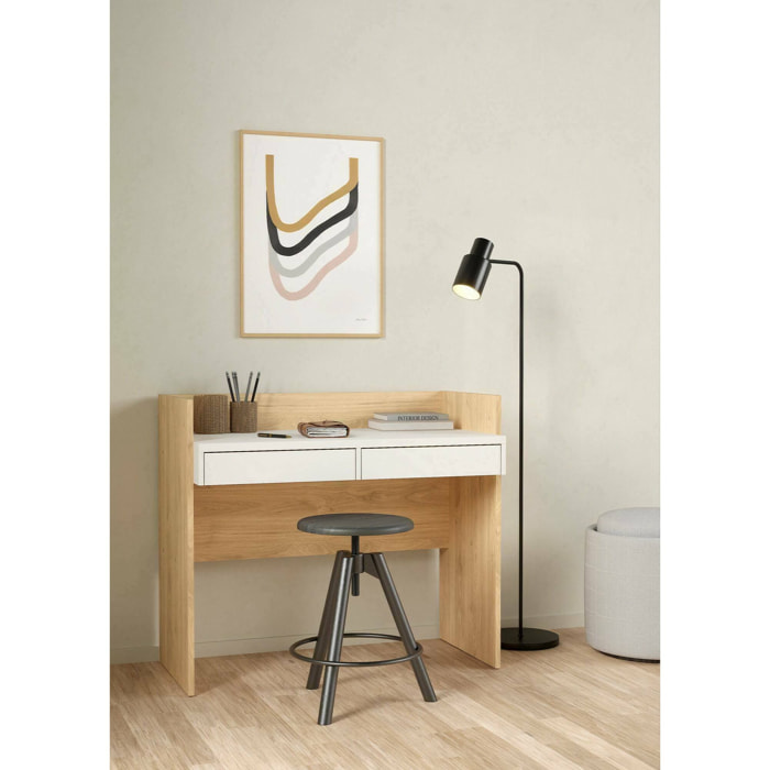 Scrivania Antillo, Scrittoio multiuso, Tavolo per ufficio porta PC, Piano di lavoro, 102x56 h89 cm, Rovere e Bianco