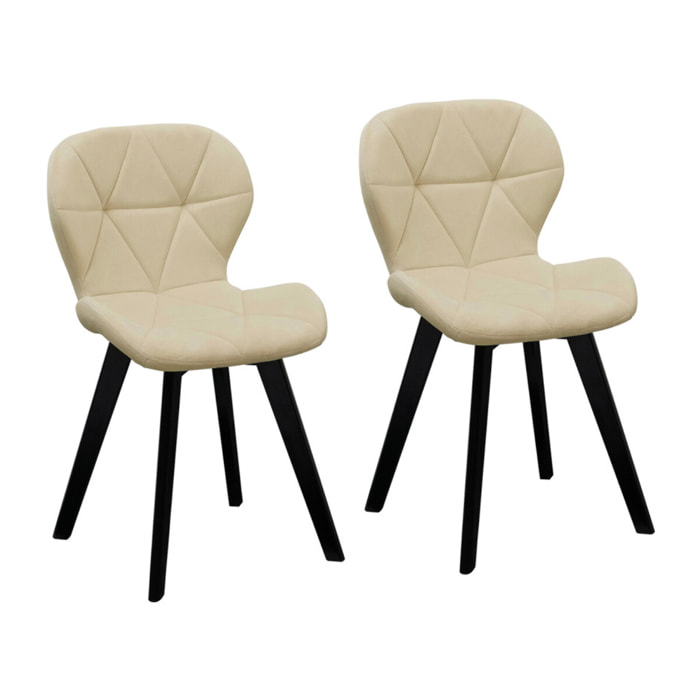 Chaises Daisy en velours et pieds noirs - Crème