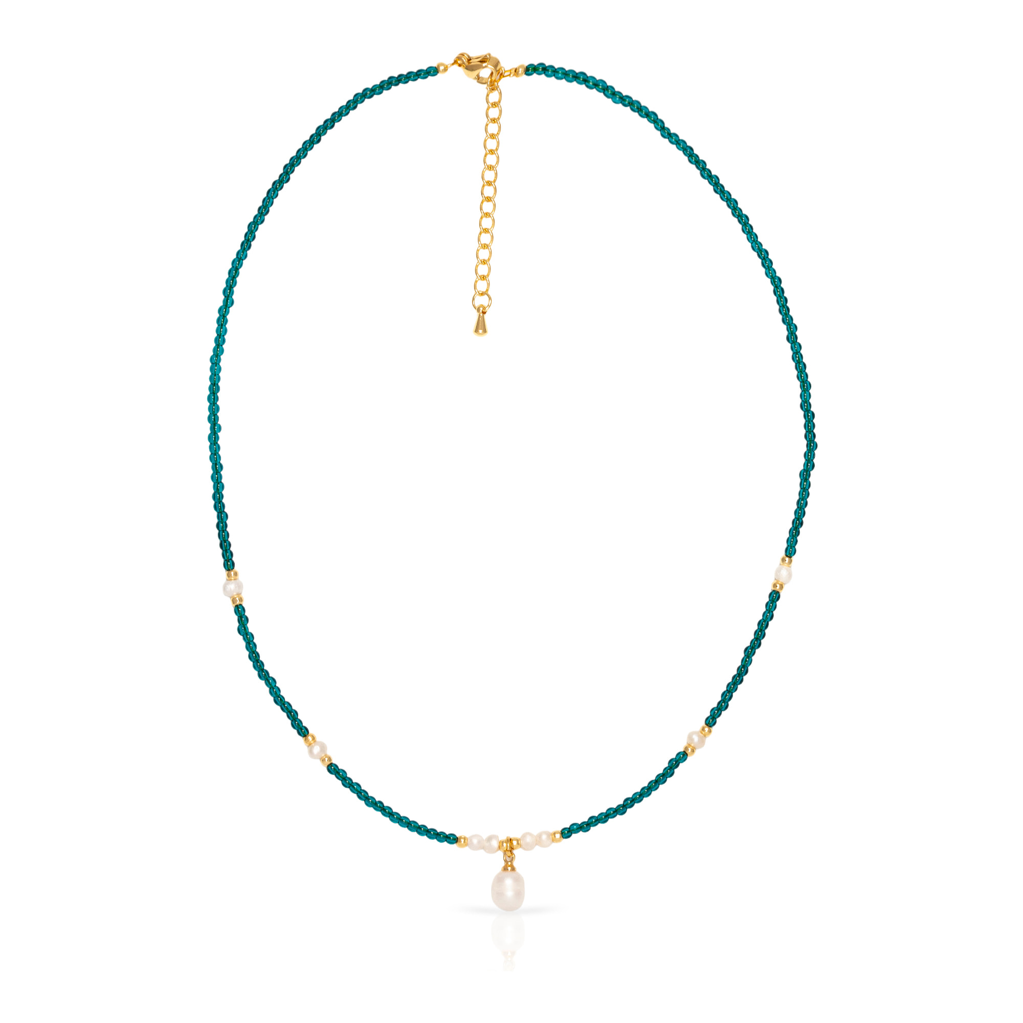 Set de pulsera y collar a juego de fosfato azul y perlas naturales con cierre de mosquetón.