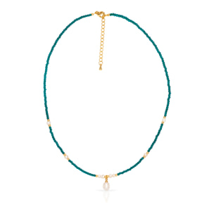 Set de pulsera y collar a juego de fosfato azul y perlas naturales con cierre de mosquetón.