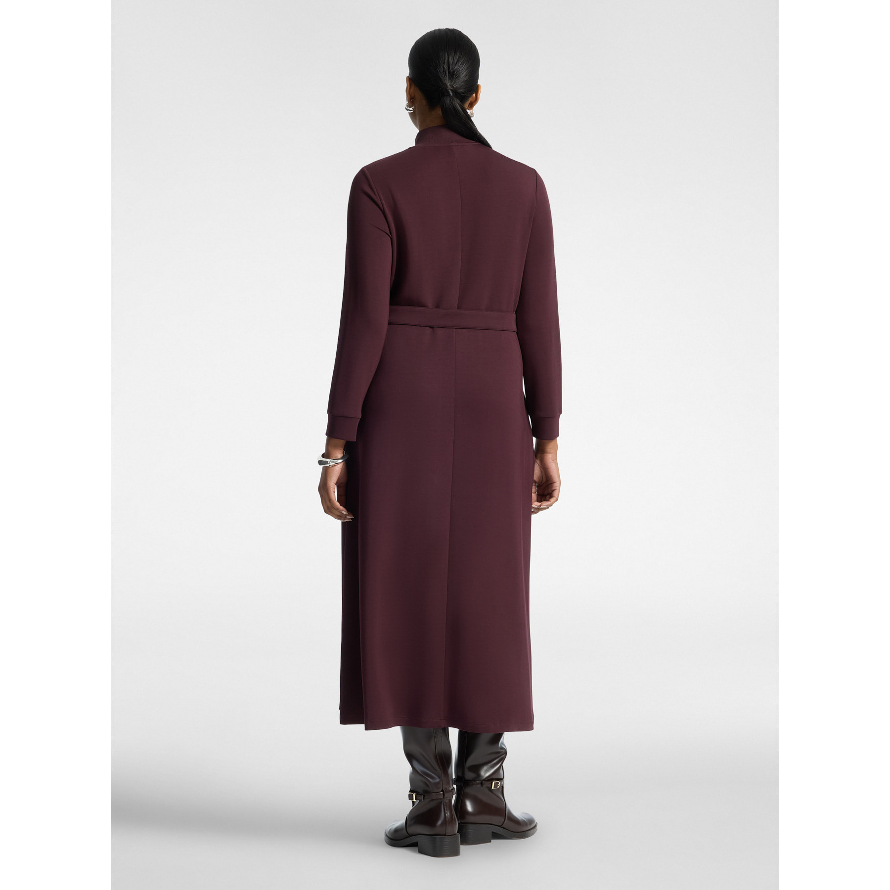 Elena Mirò - Vestido en scuba con cinturón - Burgundy
