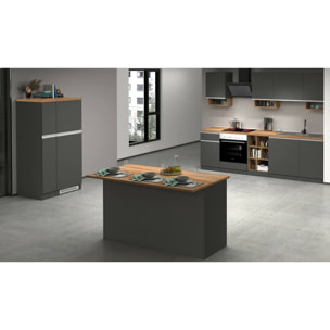 Isola da cucina Dcarnelo, Tavolo ausiliario portaoggetti, Mobile da cucina a 3 ante, 100% Made in Italy, 155x90h90 cm, Antracite e Rovere