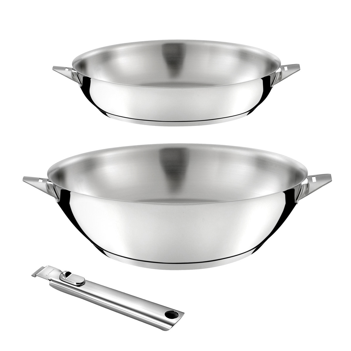 Eclipse - Batería de cocina 3 piezas : 1 wok Ø 28 cm, 1 sartén Ø 24 cm y 1 mango extraíble