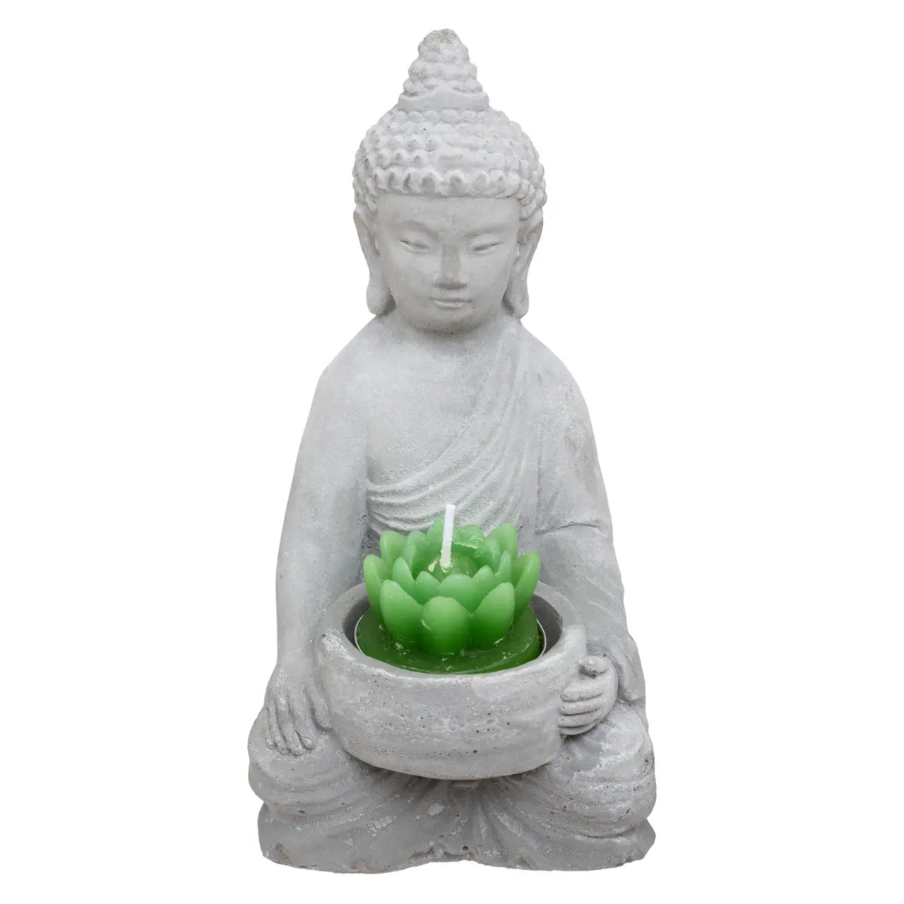 Photophore "Bouddha" - ciment - gris - H15 cm