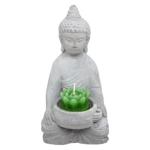 Photophore "Bouddha" - ciment - gris - H15 cm