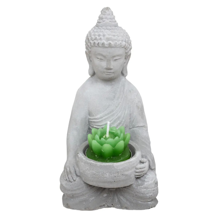 Photophore "Bouddha" - ciment - gris - H15 cm