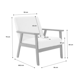 Fauteuil scandinave bois d'hévéa teinté noyer clair bouclette ISAK