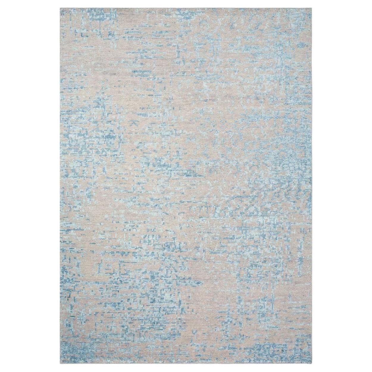 tapis salon 170x240 fait main en viscose bleu clair rectangle motif faux uni