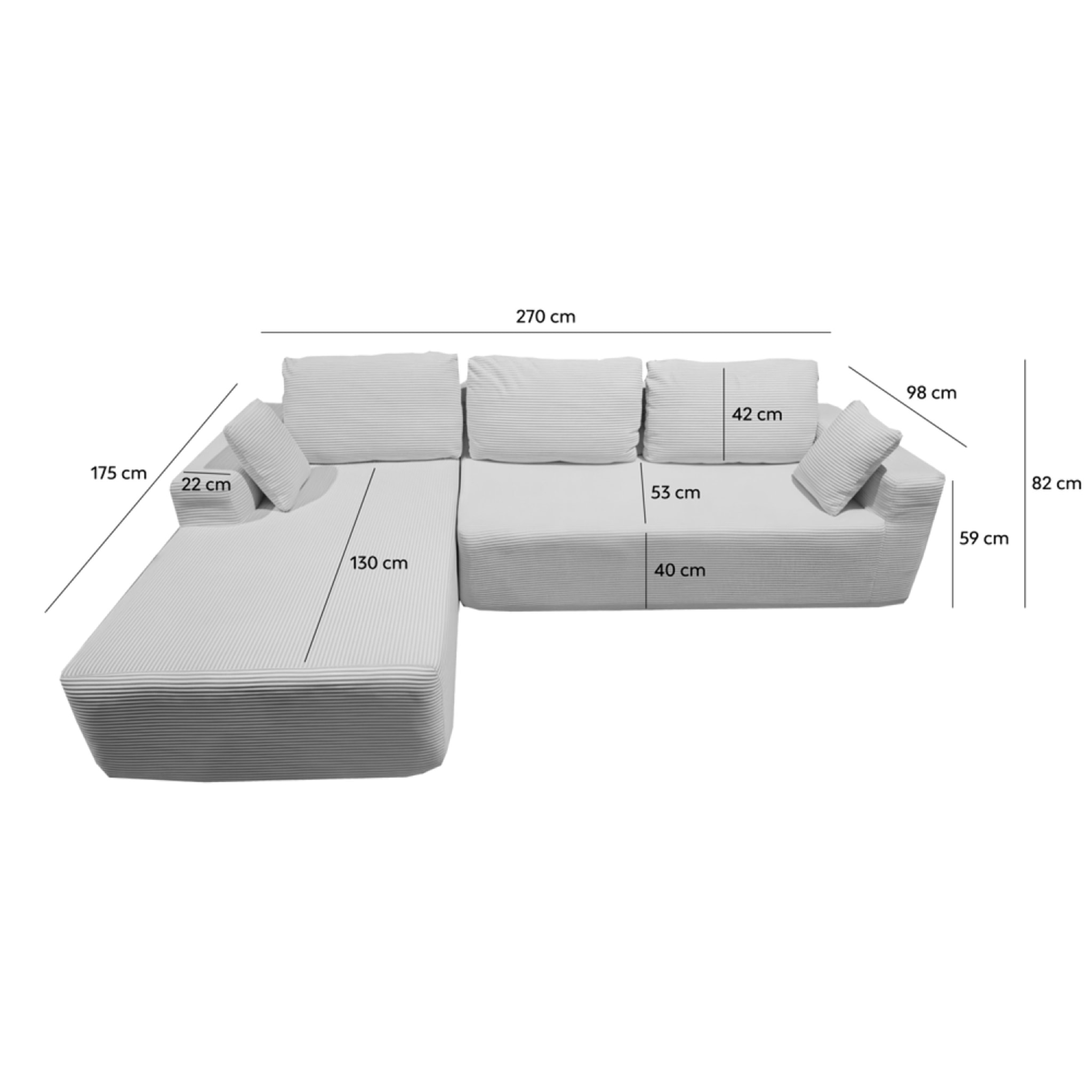 PRESTON Canapé d'angle 3 places en velours côtelé beige