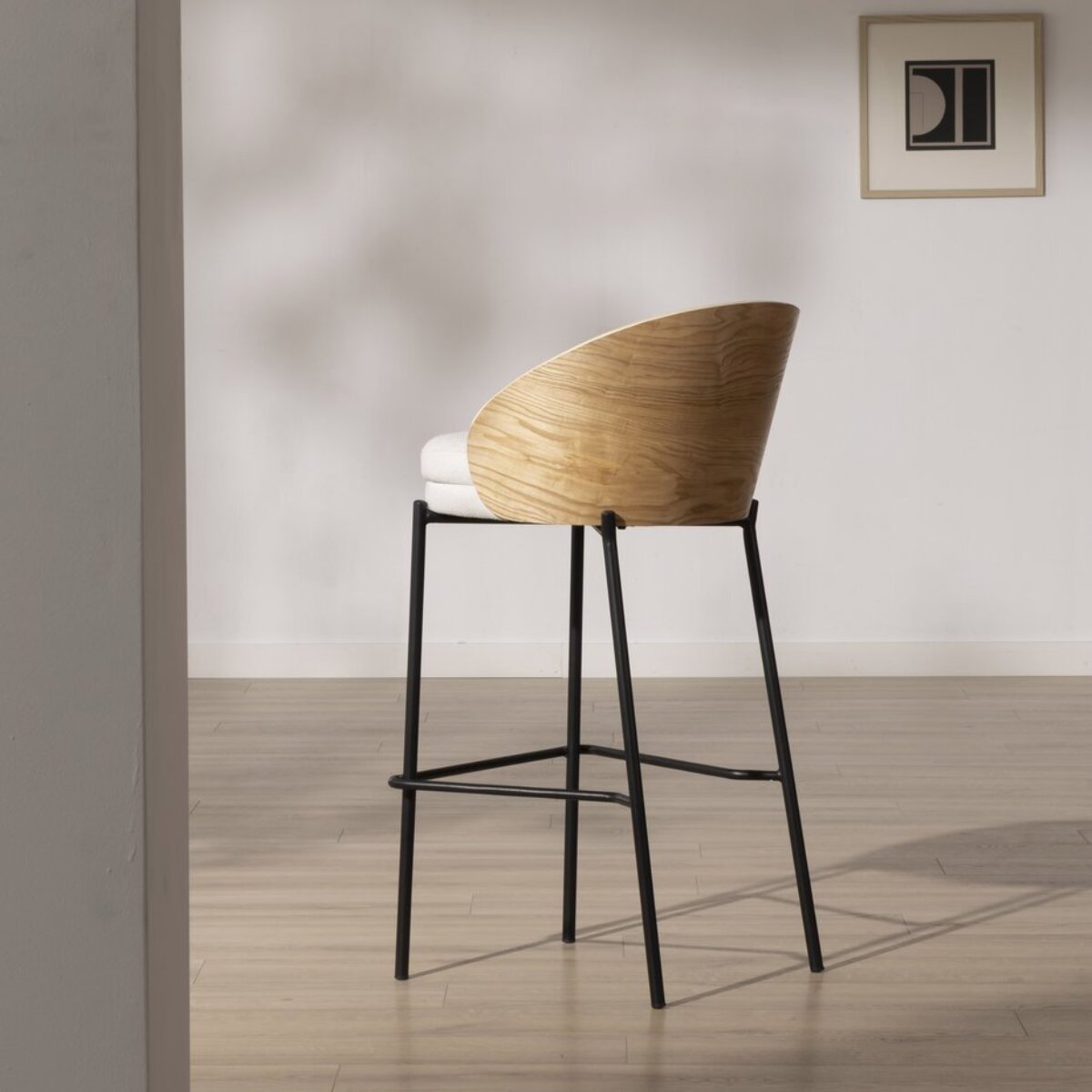 Tabouret de bar Giza -tissu et bois-couleur beige 51 x 95 x 53 cm