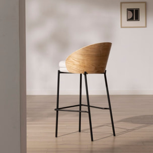 Tabouret de bar Giza -tissu et bois-couleur beige 51 x 95 x 53 cm
