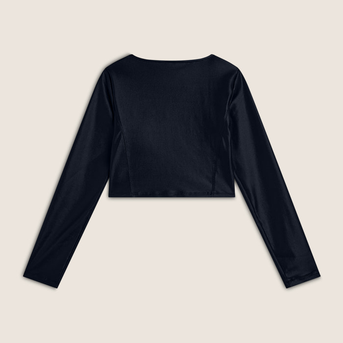 Maglia corta con scollo quadrato in tessuto effetto wet