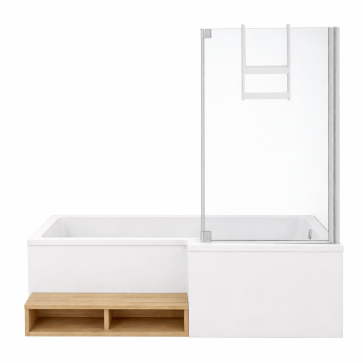 Pack baignoire bain douche antidérapante 180 x 90 Neo version droite + pare bain chromé + tablier en niche