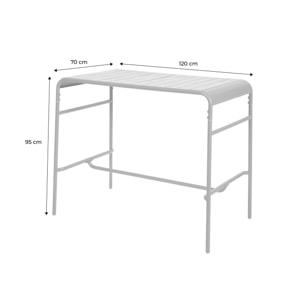 Table haute de jardin métal 4 places. terracotta. 120 x 70 x 95cm