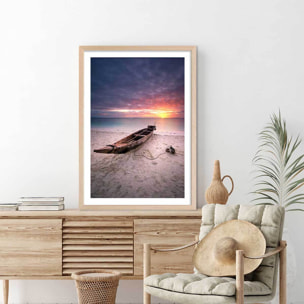 Affiche paysage zanzibar sunset Affiche + cadre en bois - Chêne