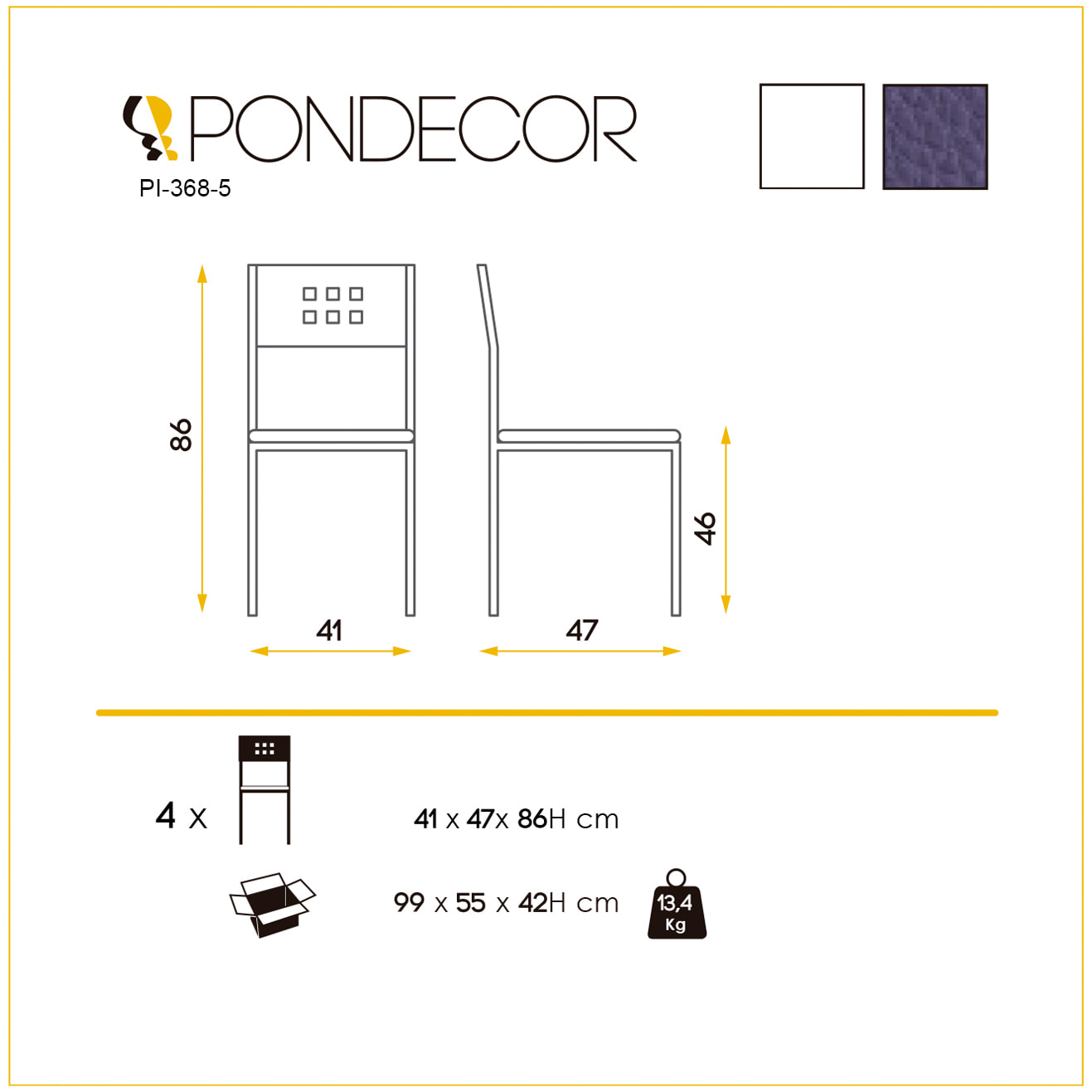 Set de 4 sillas – Polipiel lisa con diseño minimalista