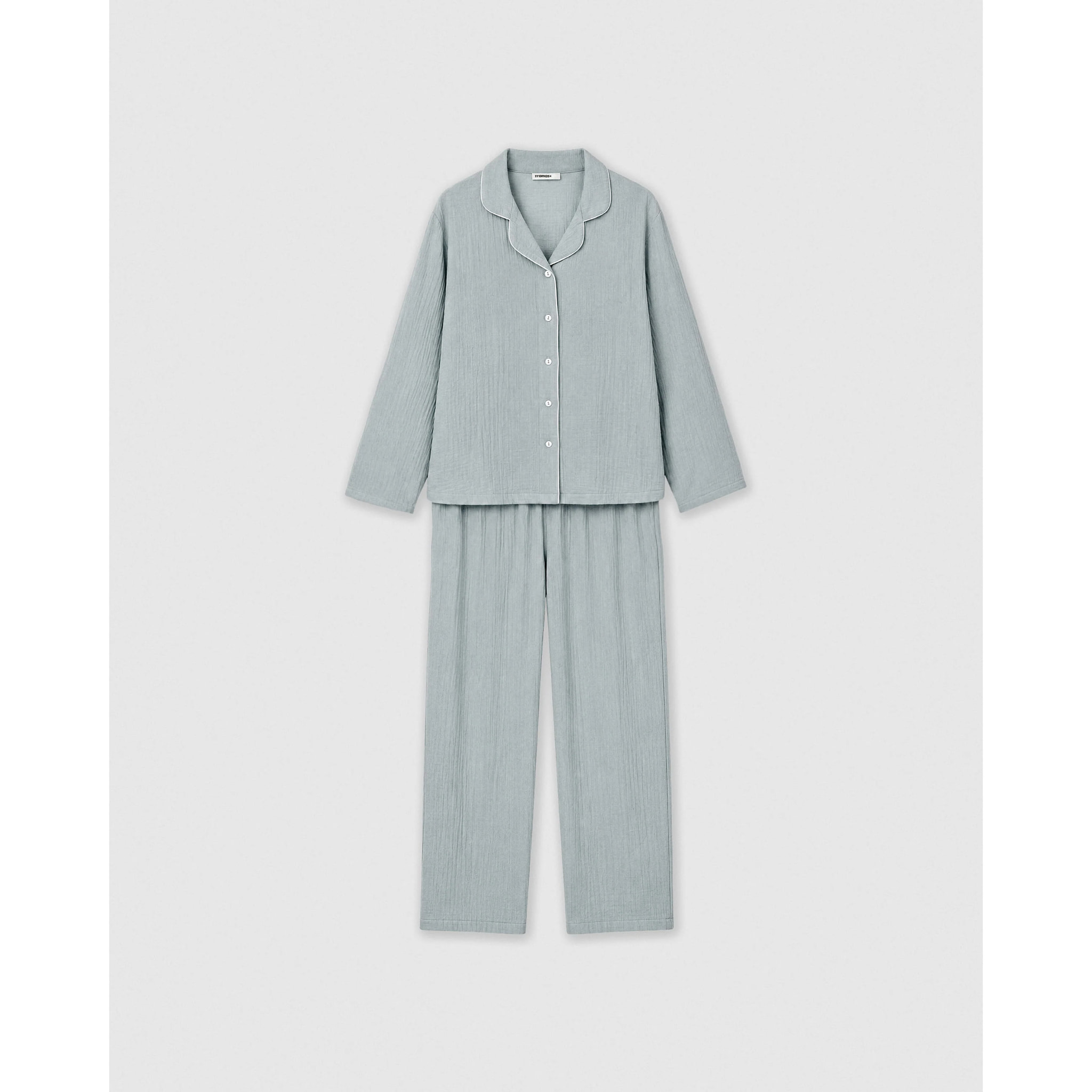 Pijama largo camisero muselina celeste