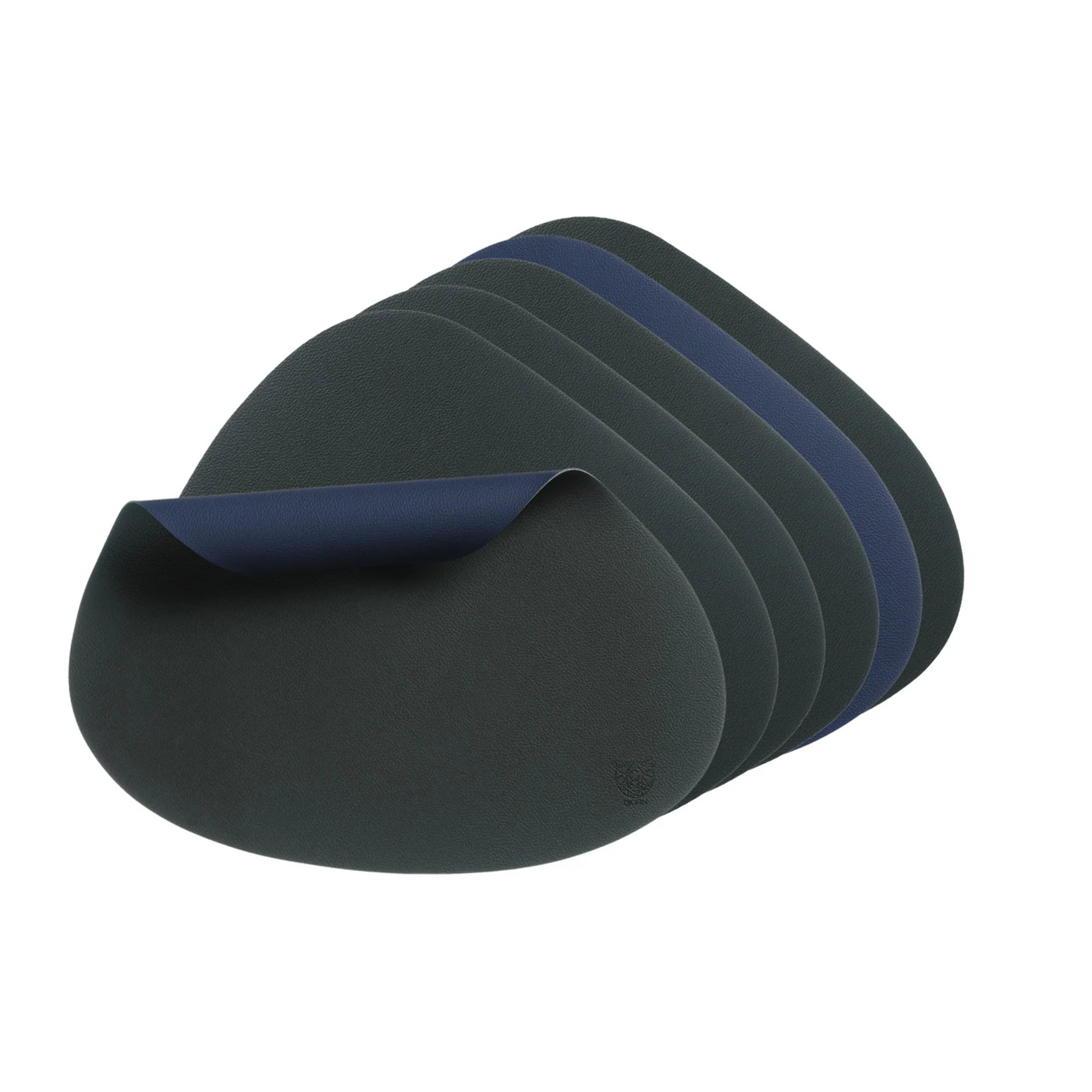 Set de table curve réversible - 6 pièces - Cuir recyclé bleu nuit et gris anthracite