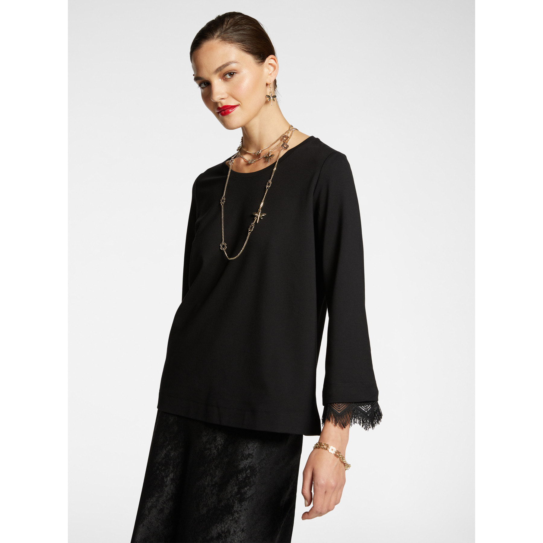 Elena Mirò - Blusa elegante con borde de encaje - Negro