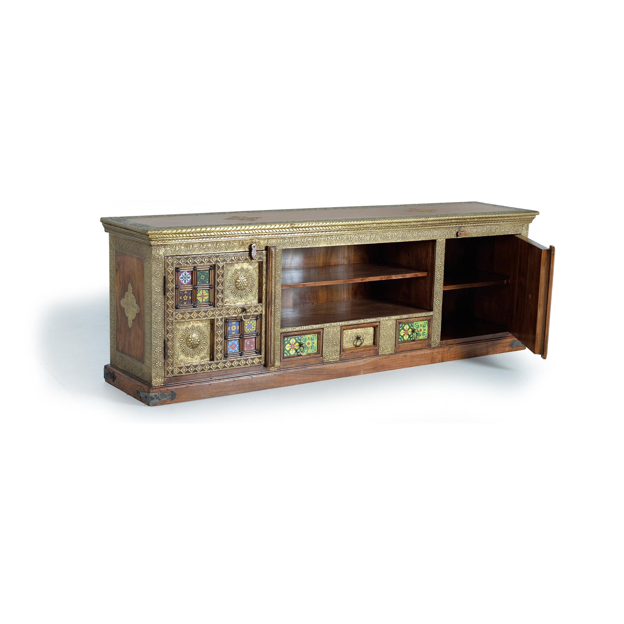 Mueble TV de Madera de Acacia 180 Cm Estilo Artesanal Étnico