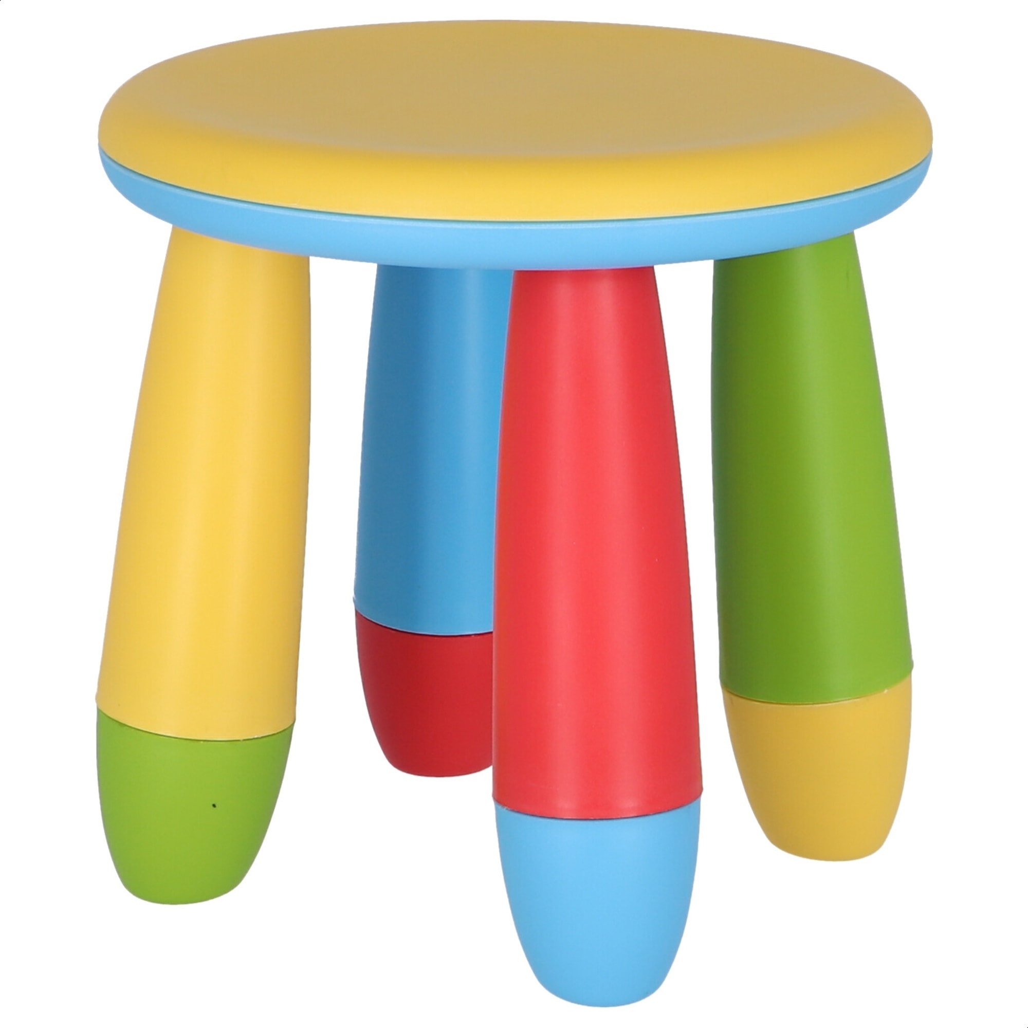 Taburete infantil amarillo en plástico fuerte y resistente, diá:30 cm x h:26 cm