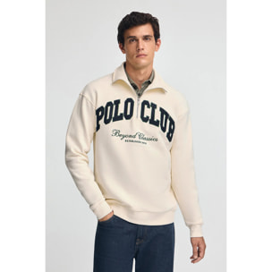 Felpa ecrù con mezza cerniera e logo Established 2012 Polo Club