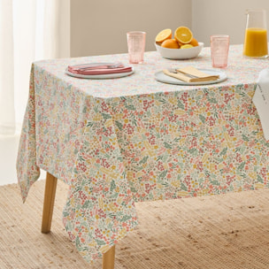 Mantel antimanchas resinado estampado flores Clau color rosa 100% Algodón