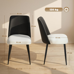 Juego de 2 Sillas de Comedor, Sillas de Cocina con Respaldo de PU de Imitación Ratán, Asiento Acolchado, Patas de Acero, para Salón, Negro y Beige