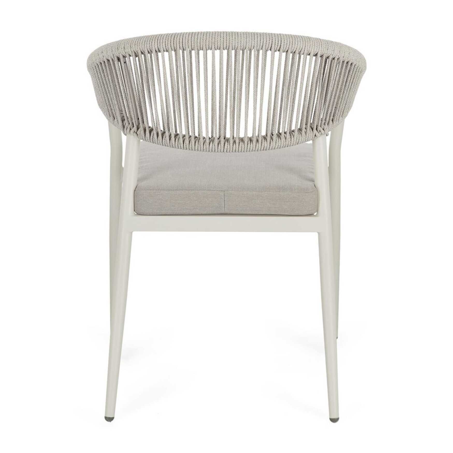 Set di 4 sedie con braccioli GETARIA in alluminio beige e corda tortora, impilabili
