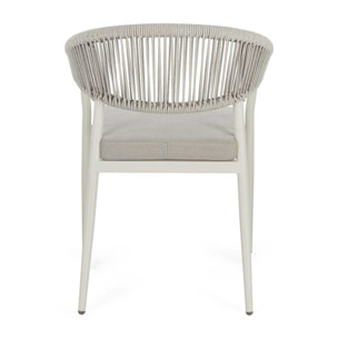 Set di 4 sedie con braccioli GETARIA in alluminio beige e corda tortora, impilabili