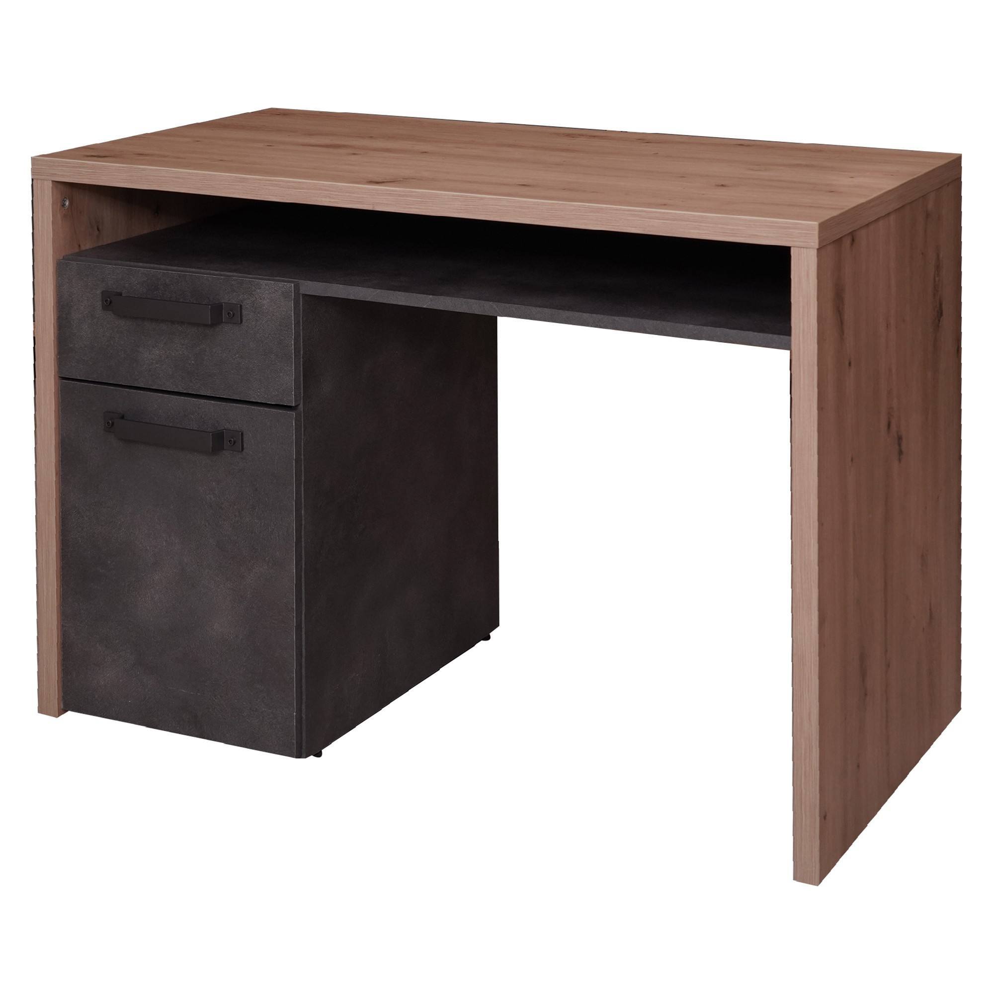 Scrivania in stile industriale per ufficio e studio, 110 x 60 x 76, Rovere