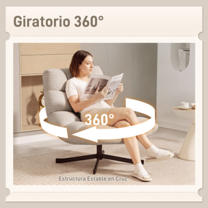 Sillón Giratorio Moderno, Butaca de Salón con Base de Cruz, Tapizado en Chenilla Impermeable, Asiento Extra Ancho y Patas de Acero, Sillón Relax para Sala de Estar, Dormitorio, Blanco Crema